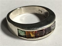Sterling Silver Ring With Multicolored Stones
