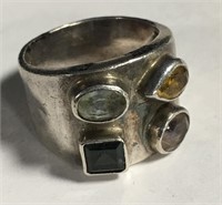 950 Sterling Silver And Multi Colored Stone Ring