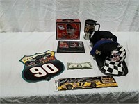 NASCAR collectibles including caps, plaque,