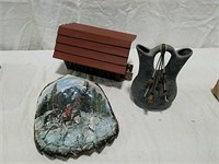 Bird feeder, turtle shell art and marriage vase