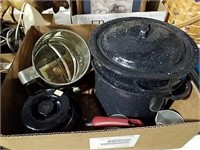 Graniteware double boiler, kitchen supplies and
