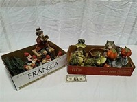 2 boxes frog, squirrel and other figurines,