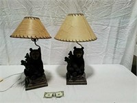 Pair of bear themed lamps with shades