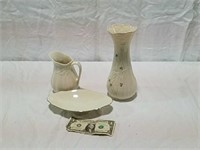 Belleek vase, Lenox dish and Staffordshire pitcher