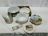 Pyrex dishes and miscellaneous plates