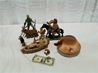 Western and Wildlife figures and signed pot