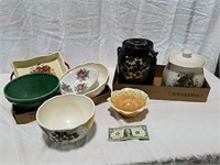2 boxes bowls and cookie jars