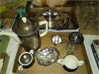 2 boxes silver and porcelain coffee set, and