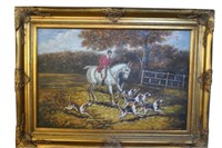 Hunting Scene Oil on Canvas 34 x 46