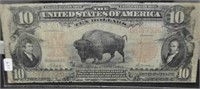 1901 10 DOLLAR US NOTE  BUFFALO   VG