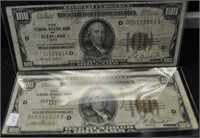 2 - 1929 100 DOLLAR BILLS - NATIONAL CURRENCY   VF