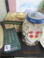 Jar of Buttons,Sewing Backet & Sewing Machine