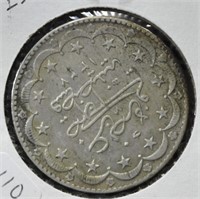 1909 TURKEY YEAR 1327/9 SILVER 20 KURUSH  XF