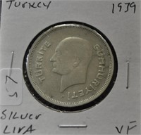 1939 TURKEY SILVER LIRA RARE COIN