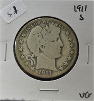 1911 S BARBER HALF DOLLAR  VG