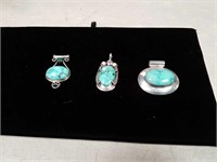 Bag with 3  Sterling  Pendants with turquoise