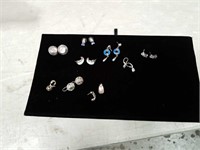 Bag with 9 pairs of Sterling earrings