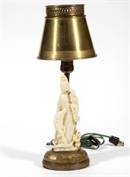 CHINESE METAL AND SOAPSTONE ELECTRIC DESK LAMP,