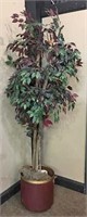 Faux Ficus Tree in Painted Metal Planter