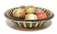 Glazed Ceramic Bowl with Polished Stone