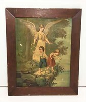 Vintage Guardian Angel Print in Frame