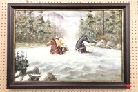 Horse Crossing River Painting on Canvas