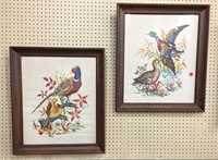 Pair of Cross-Stitch Ducks in Frames