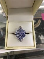 Sterling Silver Tanzanite Cluster Ring 3.5ct
