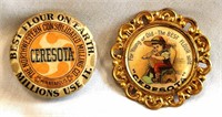 Celluloid Pin Back Advertising Buttons, Ceressota