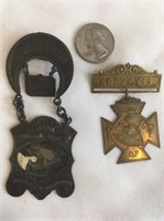 2 Metal Lodge Badges, K of P, UCT 1906 Sandusky