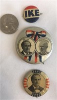 3 Authentic Campaign Buttons Bryan, Stevenson, Ike