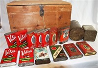 Coffee, Tea, Pocket Tobacco Tins, Wooden Box.