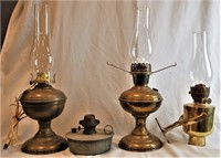 4 Oil Lamps, 2 Aladdin, Ship's Lantern, Miller