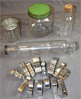 Vintage Glass Rolling Pin, German Cookie Cutters