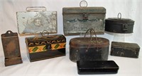 8 Vintage Tin Boxes, Tole Document Boxes, Lunch…