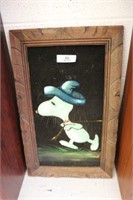 Snoopy on Velvet in Wooden Frame