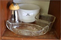 Mixing Bowl, Vintage Syrup Container & Glassware