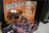 Metal Motorcycle Sign & Americana Bandanas
