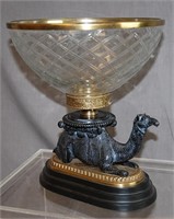 Brass Camel and Cut Glass Centerpiece Bowl