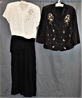 40s Rhinestone Crepe Dress, 50s Embroidered Jacket