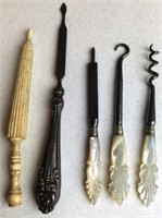 5 Small Vanity Tools, Bone Parasol Needle Case