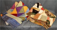 2 Vintage Crazy Quilts, Wool, Satin, Hand stitched