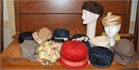 16 Hats, Flower Trimmed, Felt, Straw, Fur, Fabric
