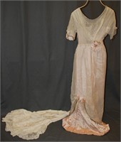 Silk Voile/Pink Satin Edwardian Dress, beaded