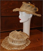 Two Antique Lace Hats Circa Late Teens to 1920