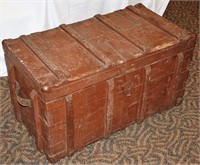 Primitive Wooden Trunk, Old Brown and Grey Paint