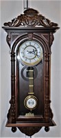 Victorian Style Carved Wood Wall Clock with Chime