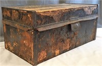 Early Small Wooden Trunk with Leather, Silver