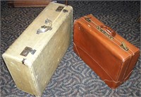 Two Vintage Suitcases in Cloth and Leather