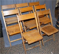 Lot of 8 Vintage Oak Folding Chairs